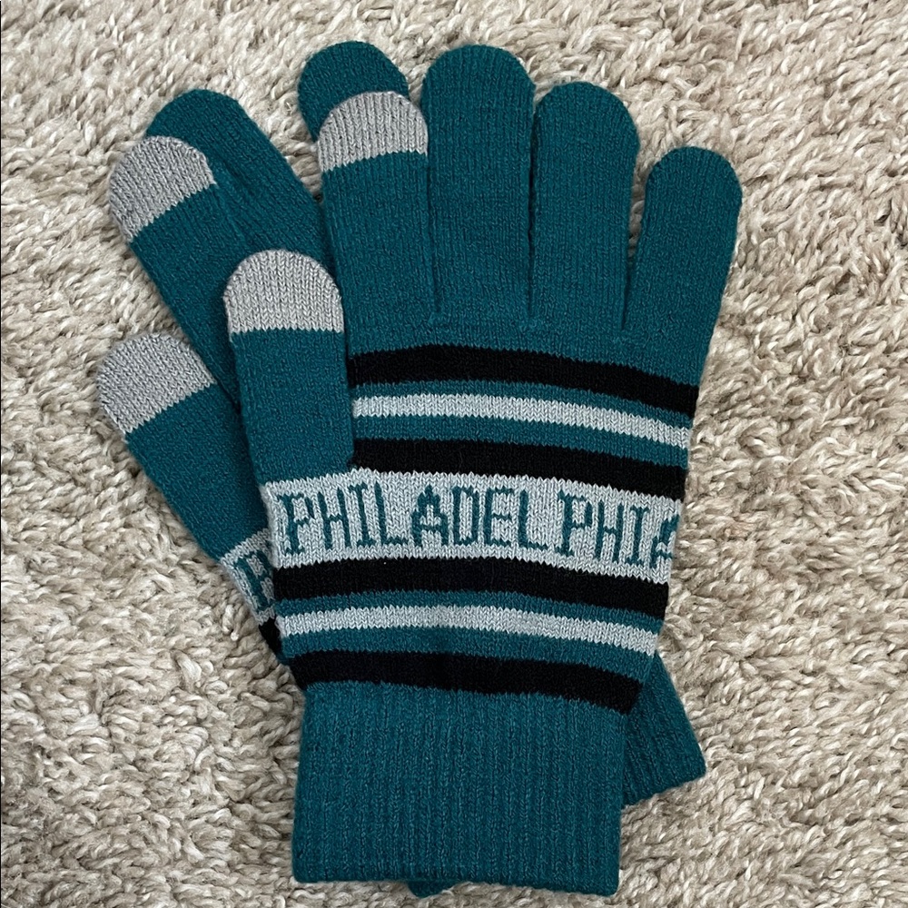 Teal and Gray Striped Philadelphia Gloves